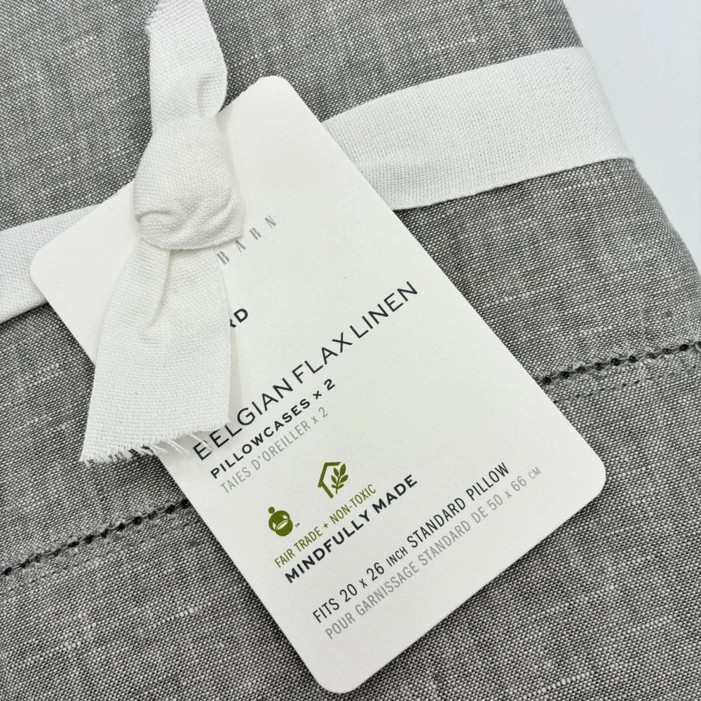 NWT Pottery Barn Belgian Flax Linen Pillowcases Set of 2 Standard Flagstone Gray